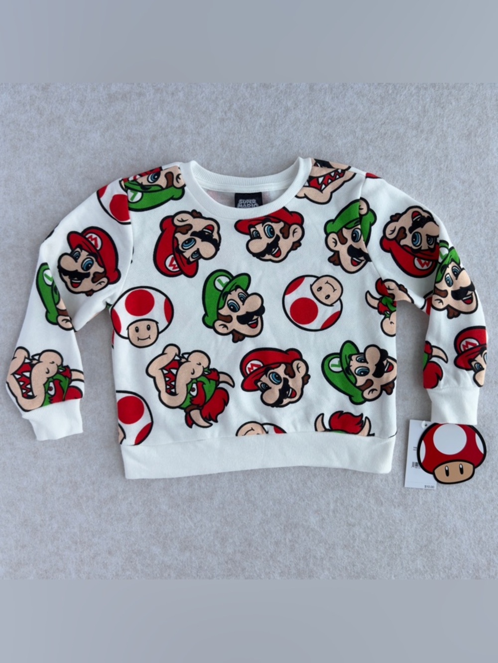 Super Mario Toddler Boys Crewneck Sweatshirt 2T Character AOP NWT NEW